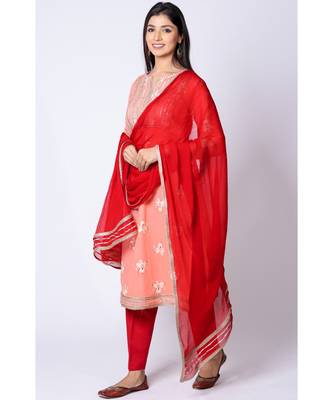 red cotton printed   top & bottom  with    dupatta 4