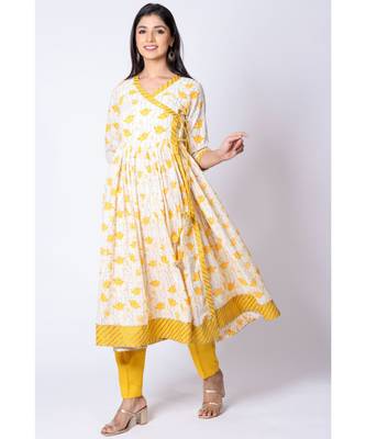 yellow cotton printed   kurta 1