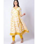 yellow cotton printed   kurta