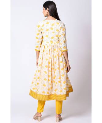 yellow cotton printed   kurta 2