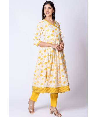 yellow cotton printed   kurta 3