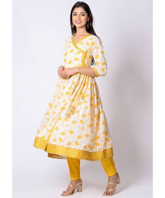 yellow cotton printed   kurta 4