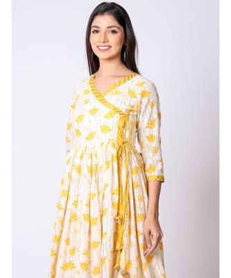 yellow cotton printed   kurta 5