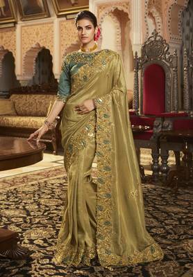 Chiku embroidered viscose saree with blouse 1
