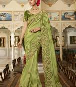 Light green embroidered viscose saree with blouse