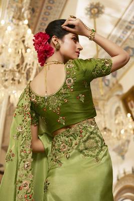 Light green embroidered viscose saree with blouse 2