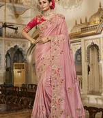 Baby pink embroidered viscose saree with blouse
