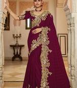 Wine embroidered pure georgette saree with blouse