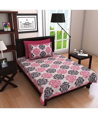 PINK Color Pure Cotton Single size Bedsheet With  Pillow Cover Single pink City PINK 1