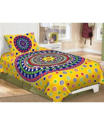 Yellow Color Pure Cotton Single size Bedsheet With  Pillow Cover Single Pollins Yellow 1