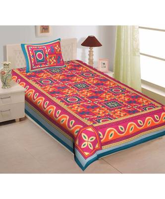 Orange Color Pure Cotton Single size Bedsheet With  Pillow Cover Single shakiya Orange 1
