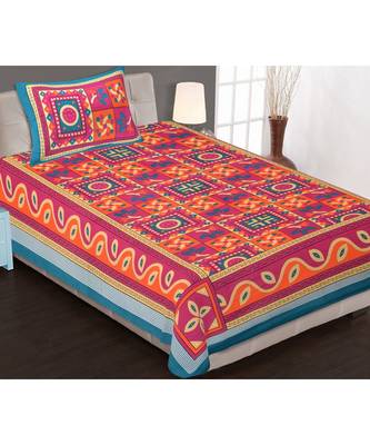 Orange Color Pure Cotton Single size Bedsheet With  Pillow Cover Single shakiya Orange 2