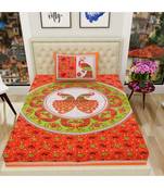 Orange Color Pure Cotton Single size Bedsheet With  Pillow Cover Single Tedha Mor Orange