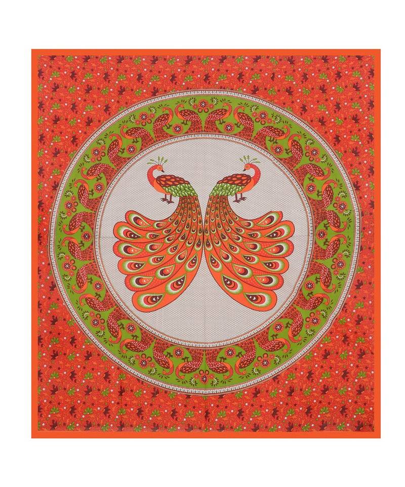 Orange Color Pure Cotton Single size Bedsheet With  Pillow Cover Single Tedha Mor Orange