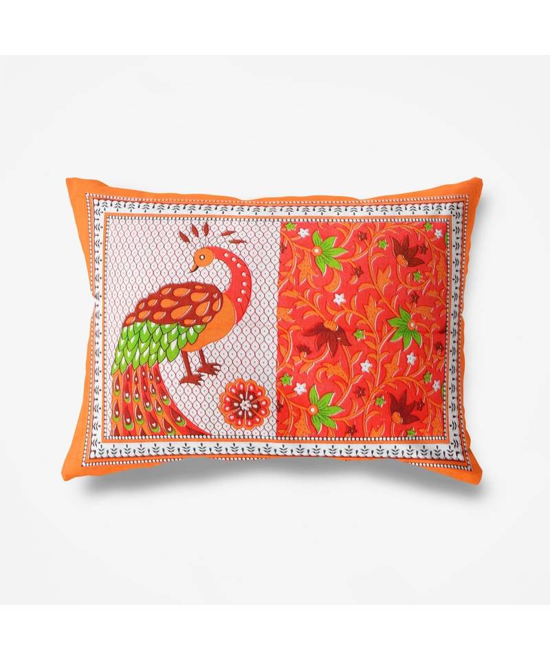 Orange Color Pure Cotton Single size Bedsheet With  Pillow Cover Single Tedha Mor Orange