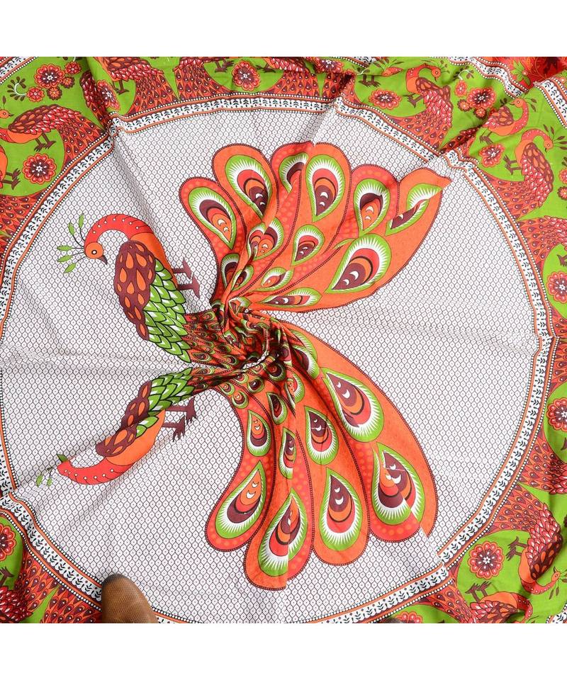 Orange Color Pure Cotton Single size Bedsheet With  Pillow Cover Single Tedha Mor Orange