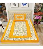Yellow Color Pure Cotton Single size Bedsheet With  Pillow Cover Single white phool Yellow