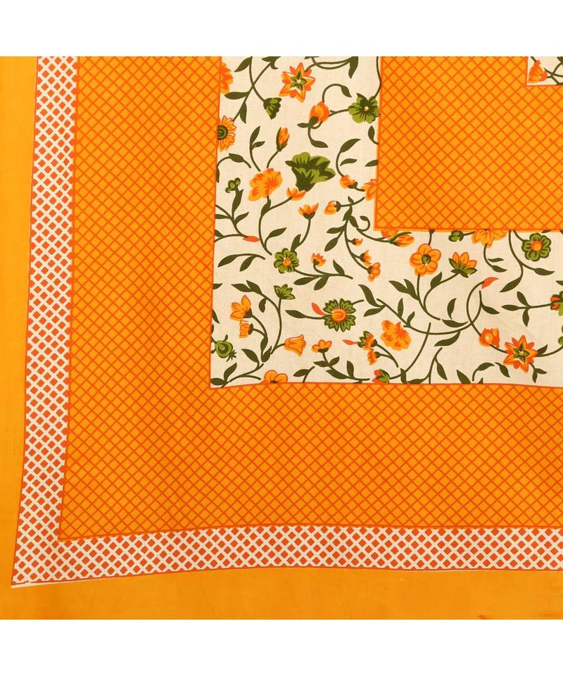 Yellow Color Pure Cotton Single size Bedsheet With  Pillow Cover Single white phool Yellow