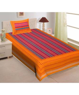 Yellow Color Pure Cotton Single size Bedsheet With  Pillow Cover Single zig zag Yellow 1