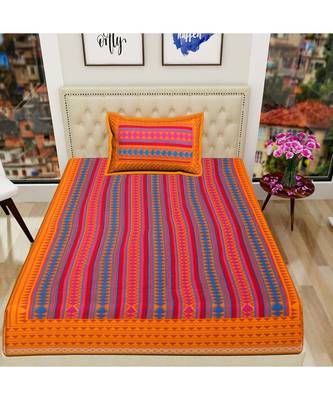 Yellow Color Pure Cotton Single size Bedsheet With  Pillow Cover Single zig zag Yellow 2