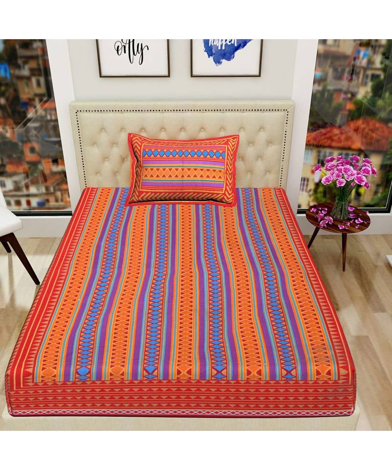 Yellow Color Pure Cotton Single size Bedsheet With  Pillow Cover Single zigzag Yellow