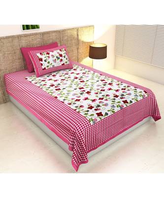 pink Color Pure Cotton Single size Bedsheet With  Pillow Cover check mate pink 1
