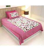 pink Color Pure Cotton Single size Bedsheet With  Pillow Cover check mate pink