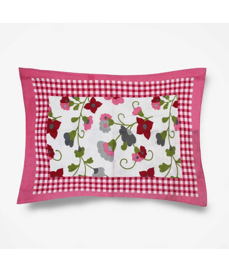 pink Color Pure Cotton Single size Bedsheet With  Pillow Cover check mate pink
