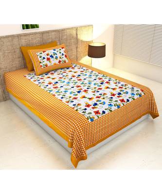 Yellow Color Pure Cotton Single size Bedsheet With  Pillow Cover check mate yellow 1