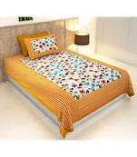 Yellow Color Pure Cotton Single size Bedsheet With  Pillow Cover check mate yellow