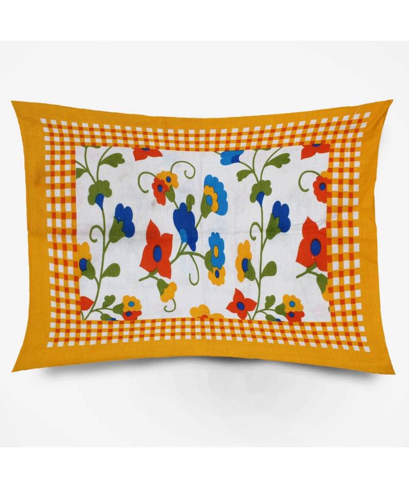 Yellow Color Pure Cotton Single size Bedsheet With  Pillow Cover check mate yellow