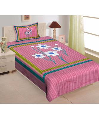 pink Color Pure Cotton Single size Bedsheet With  Pillow Cover fool 4 pink 1