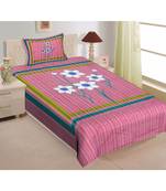 pink Color Pure Cotton Single size Bedsheet With  Pillow Cover fool 4 pink