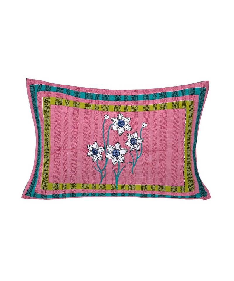 pink Color Pure Cotton Single size Bedsheet With  Pillow Cover fool 4 pink