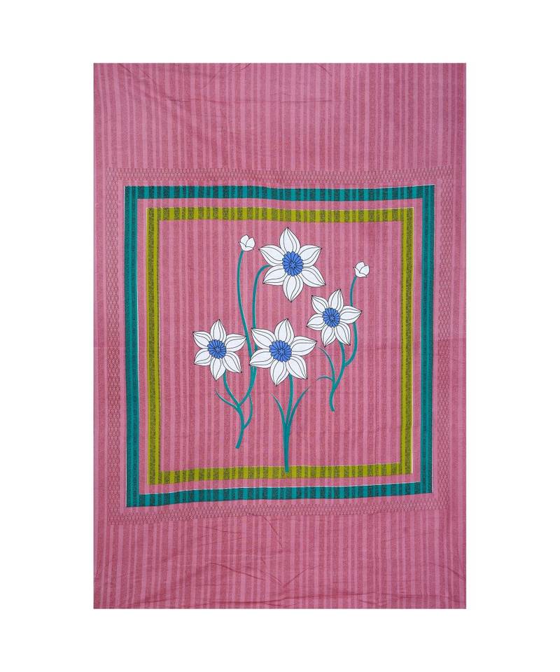 pink Color Pure Cotton Single size Bedsheet With  Pillow Cover fool 4 pink