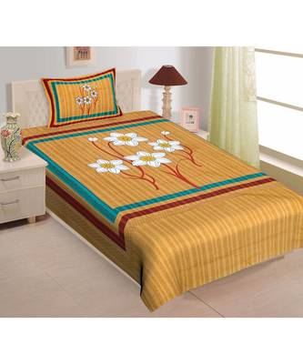 Yellow Color Pure Cotton Single size Bedsheet With  Pillow Cover fool 4 yellow 1