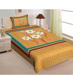 Yellow Color Pure Cotton Single size Bedsheet With  Pillow Cover fool 4 yellow
