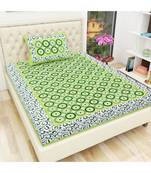 green Color Pure Cotton Single size Bedsheet With  Pillow Cover gola jalebi green