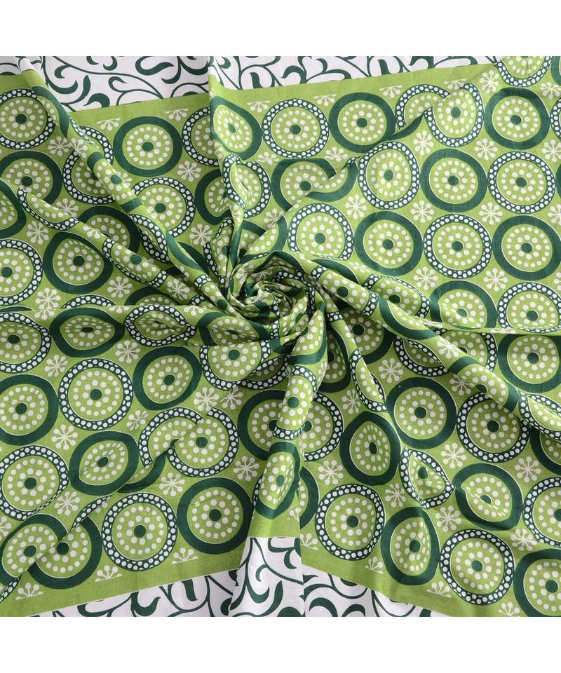 green Color Pure Cotton Single size Bedsheet With  Pillow Cover gola jalebi green