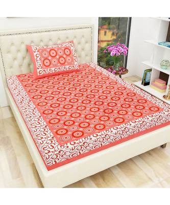 Orange Color Pure Cotton Single size Bedsheet With  Pillow Cover gola jalebi orange 1
