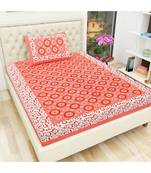 Orange Color Pure Cotton Single size Bedsheet With  Pillow Cover gola jalebi orange
