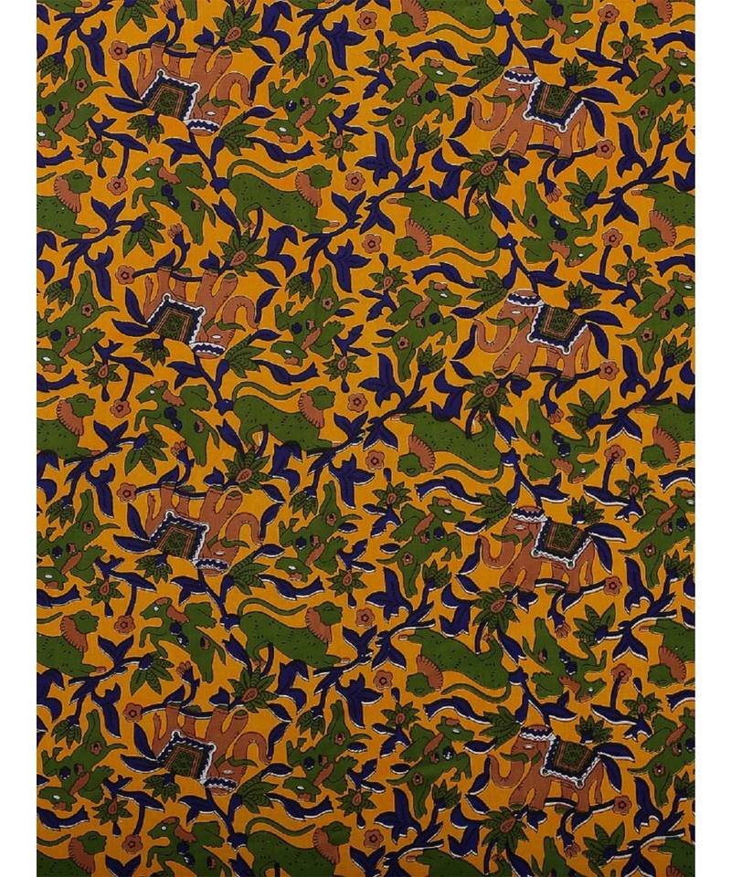 Yellow Color Pure Cotton Single size Bedsheet With  Pillow Cover hathi border yellow