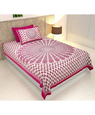 pink Color Pure Cotton Single size Bedsheet With  Pillow Cover mor pankh pink 4