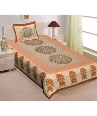 Yellow Color Pure Cotton Single size Bedsheet With  Pillow Cover pankh border yellow 1