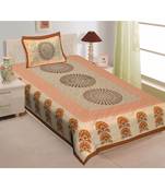 Yellow Color Pure Cotton Single size Bedsheet With  Pillow Cover pankh border yellow