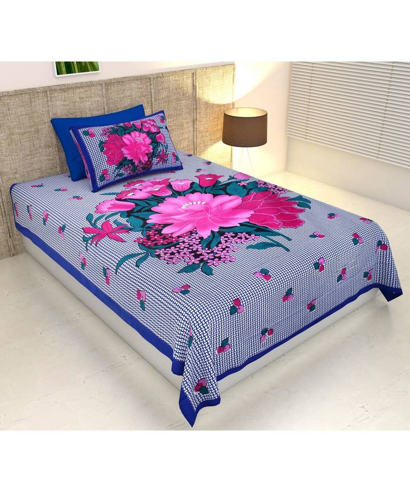 Pink Color Pure Cotton Single size Bedsheet With  Pillow Cover pink rose