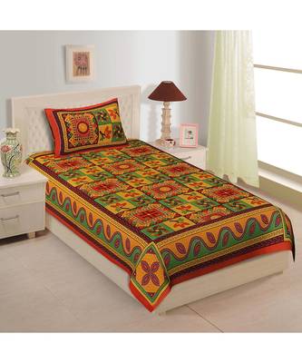 Yellow Color Pure Cotton Single size Bedsheet With  Pillow Cover ria fab yellow work 1