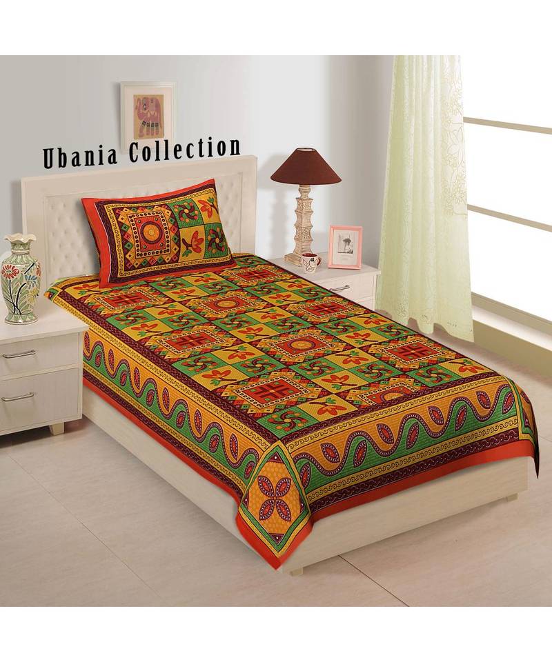 Yellow Color Pure Cotton Single size Bedsheet With  Pillow Cover ria fab yellow work