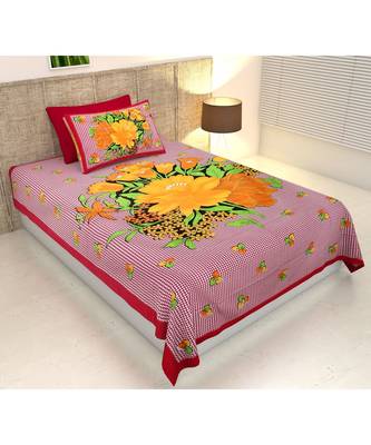 Yellow Color Pure Cotton Single size Bedsheet With  Pillow Cover rose yellow 1