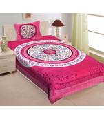 pink Color Pure Cotton Single size Bedsheet With  Pillow Cover round flower pink